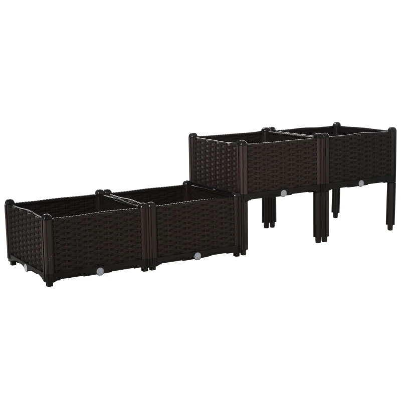 Outsunny Hochbeet, Pflanzkasten mit Abflusslöchern, Blumenkasten im Rattan-Look, Kunststoff, Braun, 40 x 40 x 44 cm