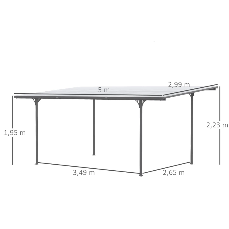 Outsunny Gartenpavillon-Pergola mit robustem Aluminium und Polycarbonat in Grau, 500 x 299 x 195/223 cm