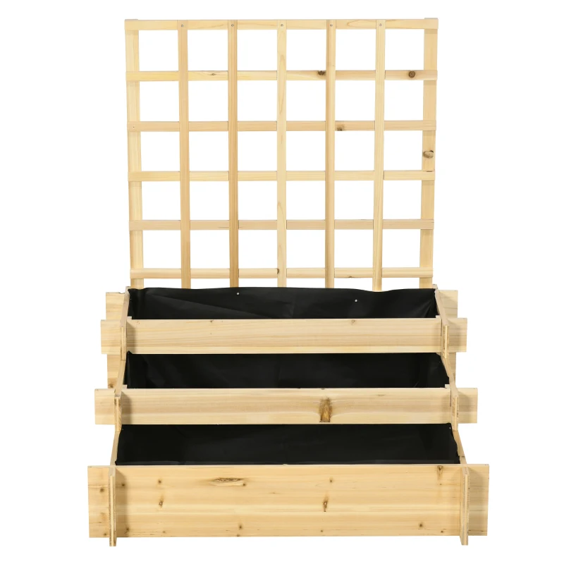Outsunny Hochbeet mit Rankgitter, 3 Ebenen, Naturholzrahmen, Vlies-Innenauskleidung, 95 x 95 x 110 cm