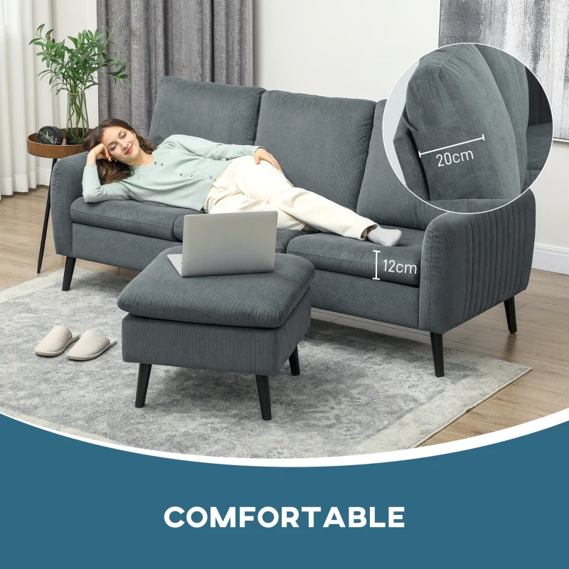 HOMCOM Canapea Coltar 3 Locuri Gri Carbune 196×140 cm(m-7)