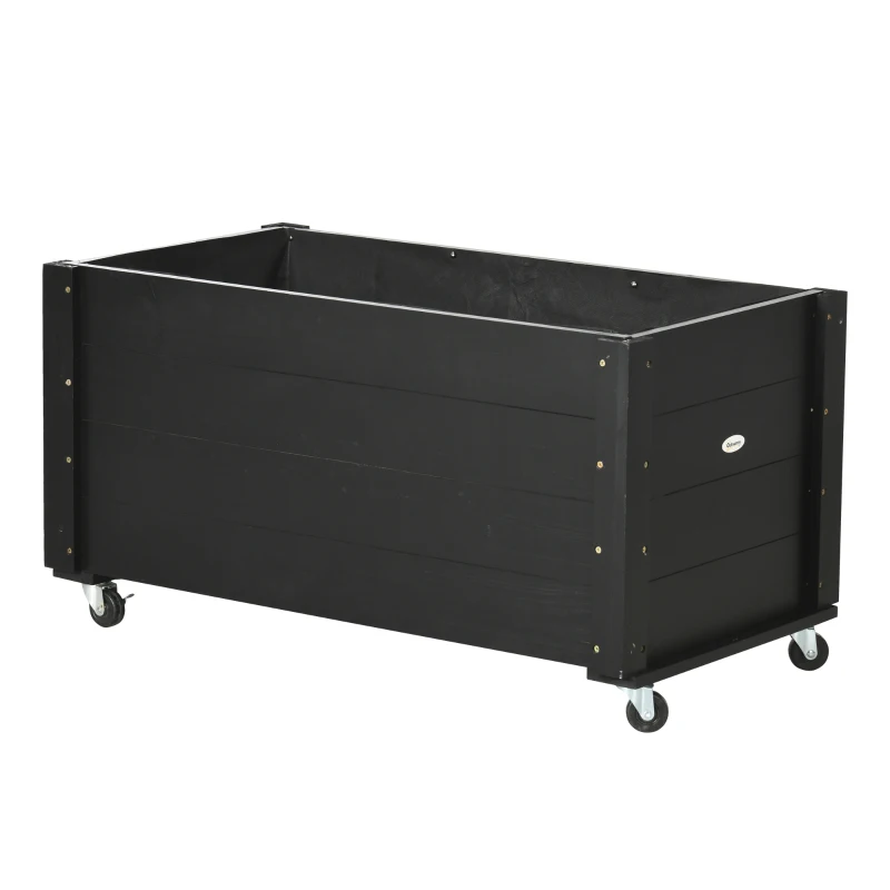 Outsunny Hochbeet, wetterfester Anstrich, 4 Räder, Naturholz, schwarz, 89 x 48 x 47 cm