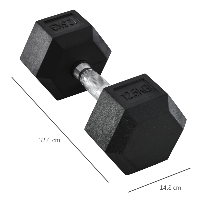 HOMCOM Haltère hexagonal 12,5 kg en fonte caoutchouté pour maison bureau gym à domicile, noir