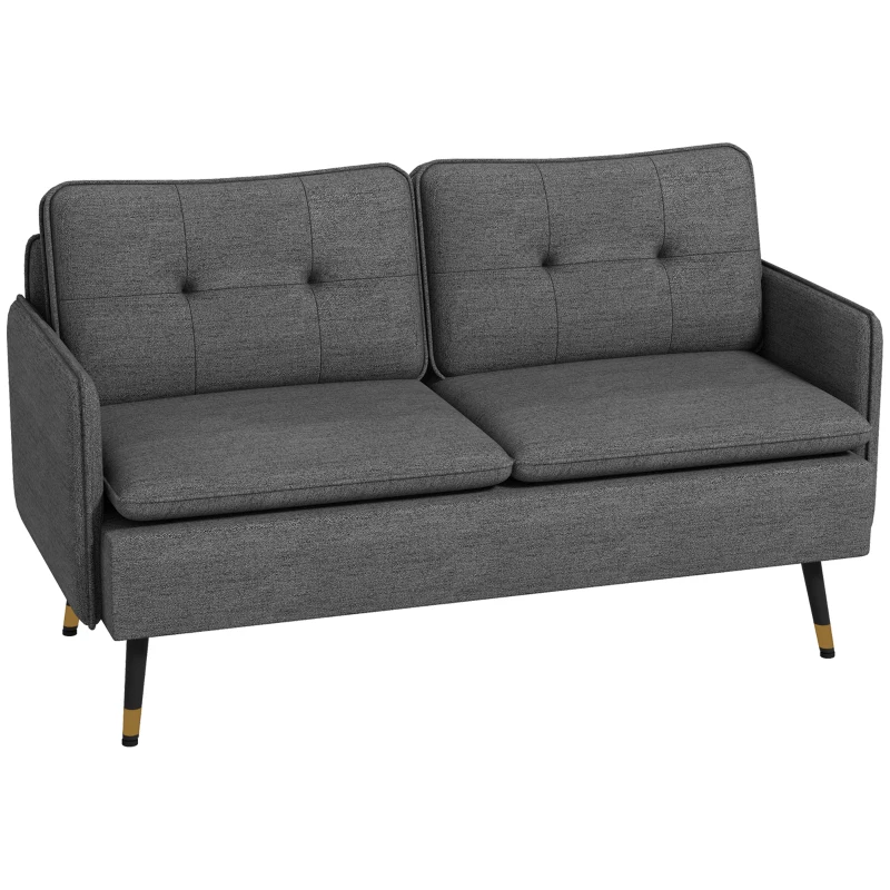 HOMCOM 2-Sitzer-Sofa im skandinavischen Design mit Leinenoptik und Paspeln 139 x 68 x 80 cm in Dunkelgrau