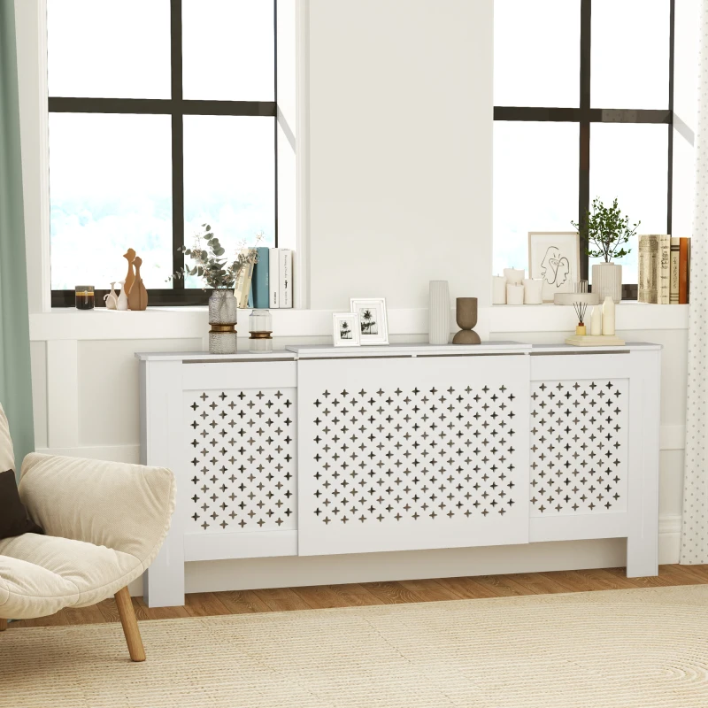 HOMCOM Verstellbare Heizkörperverkleidung mit zeitgenössischem Design Ausziehbare Länge 136-200 x 21,5 x 91,7 cm Weiß
