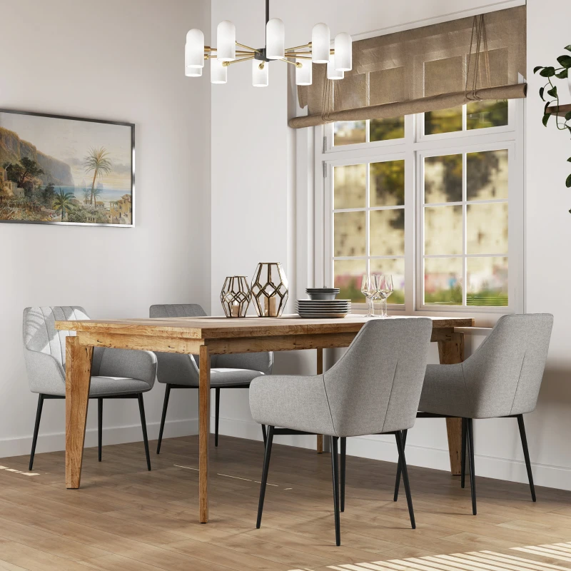 HOMCOM Dining Chairs Set of 4, Upholstered Linen Fabric Kitchen Chairs with Metal Legs for Living Room Dining Room, Light Grey