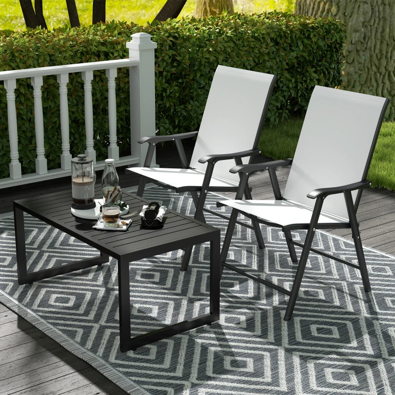 Outsunny Bijzettafel met Latjesontwerp Balkontafel van Aluminium Koffietafel Weerbestendig 90 x 50 x 42 cm Zwart