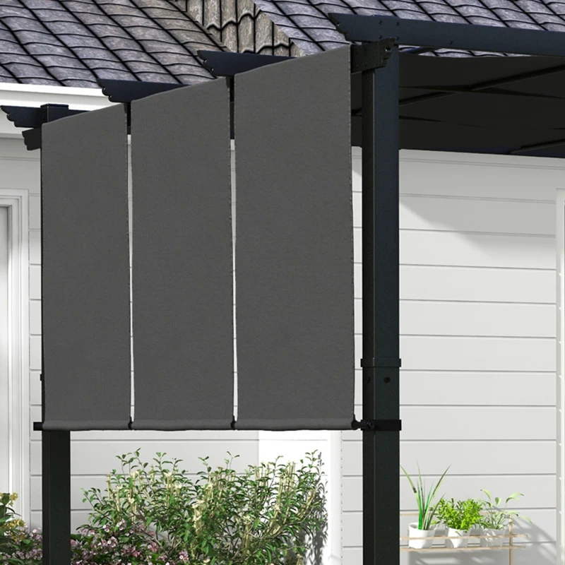 Outsunny Pergola mit 3 verschiebbaren Stoffdächern 3L x 3B m, Metallstruktur mit Epoxidharz-Antikorrosion, Polyesterstoff in Grau