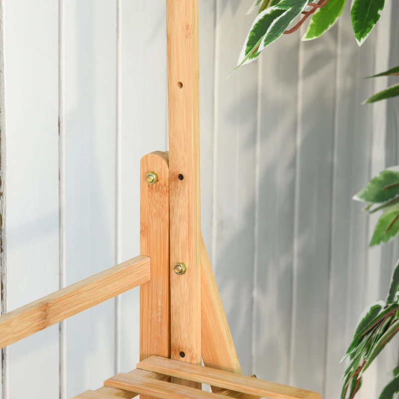 Outsunny Blumentreppe aus Holz Pflanzenständer Leiterregal einstellbare Hängehöhe Blumenständer hängende Bamboo Natur innen draußen 70 x 40 x 143 cm