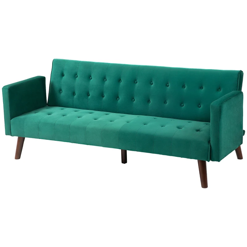 HOMCOM Schlafsofa 3-Sitzer, elegantes gepolstertes Sofa mit Holzbeinen für Wohnzimmer, Gästezimmer, grün