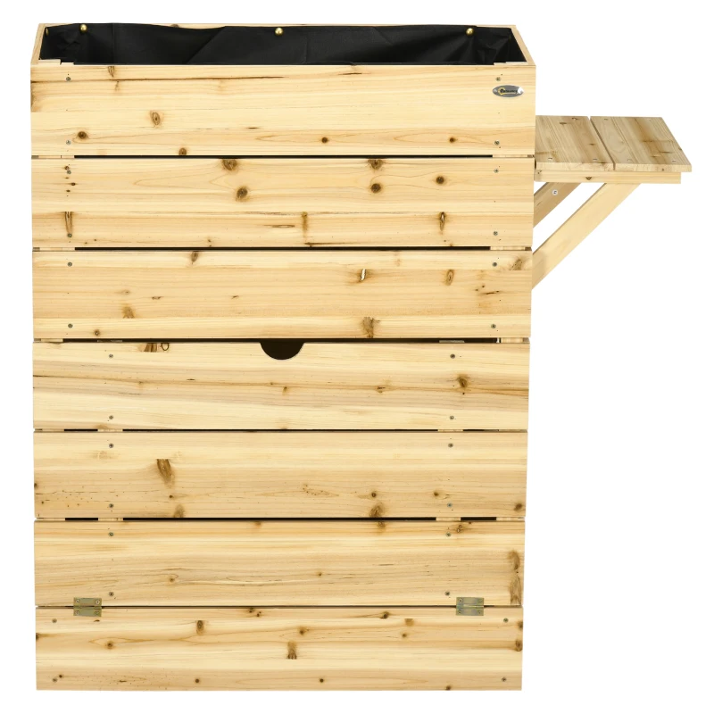 Outsunny Hochbeet mit Klapptisch und Stauraum, lackiertes Massivholz, Innenverkleidung aus Vlies, 105cm x 39,5cm x 105cm