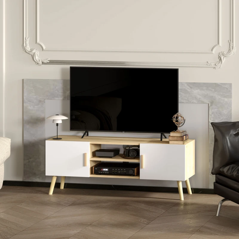 HOMCOM TV-Möbel Fernsehschrank Holz TV-Bank bis 50 Zoll mit Regalen, 2 Schränke und Kabeldurchlässen, Eiche