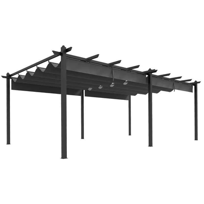 Outsunny Schiebepavillon 3,5 x 6 m, Pergola für Terrasse, Aluminiumstruktur + Polyesterstoff - Dunkelgrau