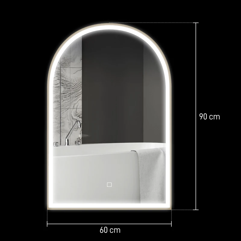 HOMCOM LED-Badezimmerspiegel 90 x 60cm, wandmontiert, 3 Farben, gewölbt, Aluminiumrahmen, Entfeuchtung und Touchschalter