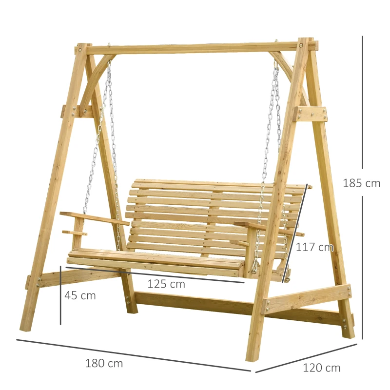 Outsunny Gartenschaukel 2 Personen 1,8L x 1,2B x 1,85H m Armlehnen Glashalter Vorgeöltes Lärchenholz