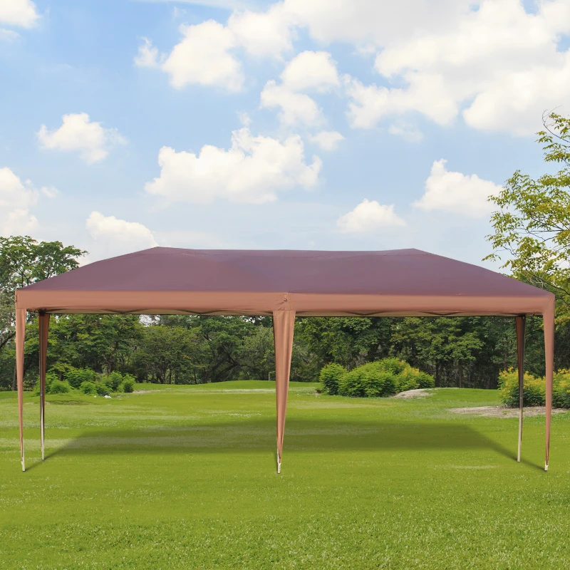 Outsunny Pop-up-faltbare Gartenmarkise 6L x 3B x 2,7H m inkl. Tragetasche Epoxidstahl Oxford hohe Dichte Braun