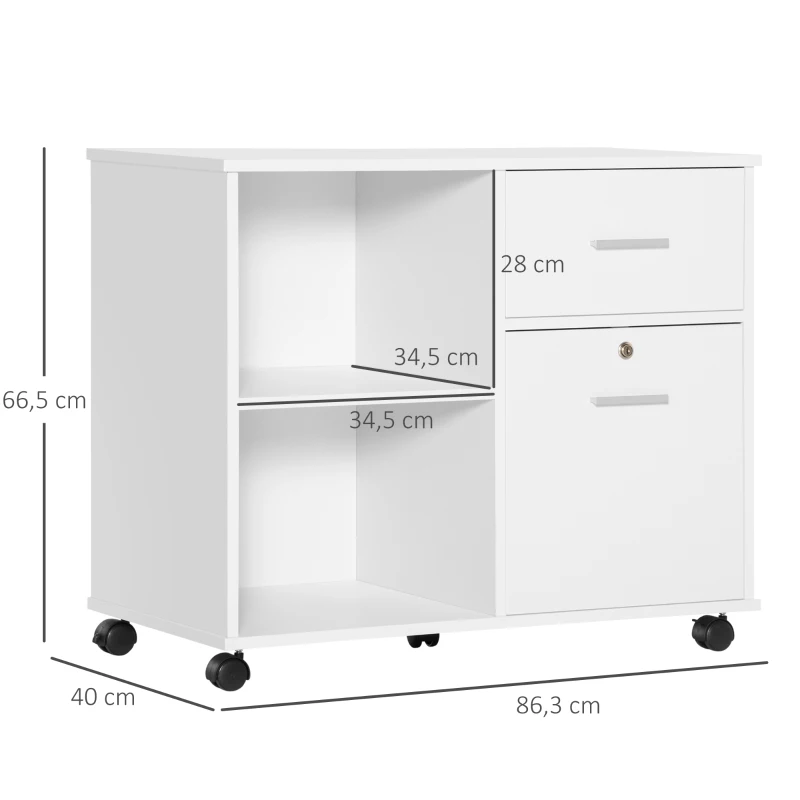 Vinsetto Büroschrank Druckerschrank, abschließbare Schublade, 5 Rollen, Weiß, 80 x 40 x 66,5cm