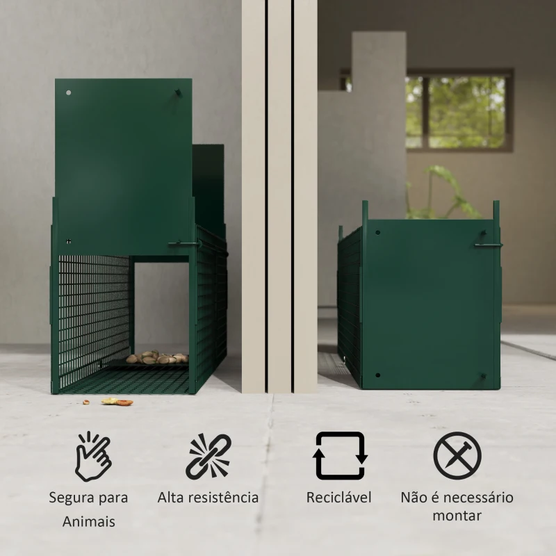 Outsunny Armadilha para Animais Vivos com Porta Gaiola de Captura com Alça de Transporte para Coelhos Raposas Pequenas 80x25x30cm Verde Escuro