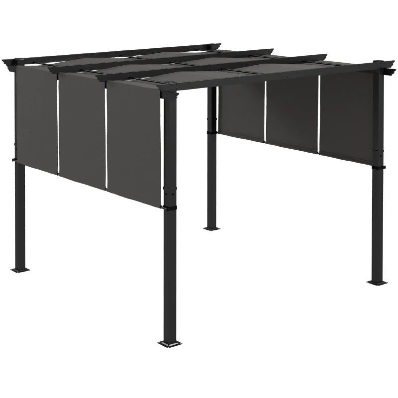 Outsunny Pergola mit 3 verschiebbaren Stoffdächern 3L x 3B m, Metallstruktur mit Epoxidharz-Antikorrosion, Polyesterstoff in Grau