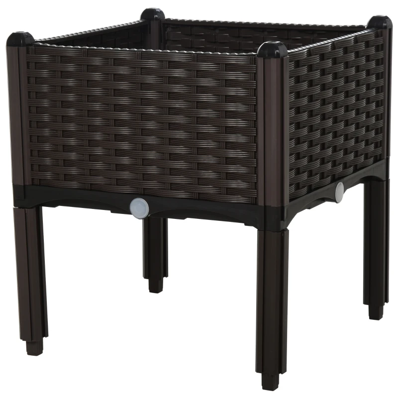 Outsunny Hochbeet, Pflanzkasten mit Abflusslöchern, Blumenkasten im Rattan-Look, Kunststoff, Braun, 40 x 40 x 44 cm