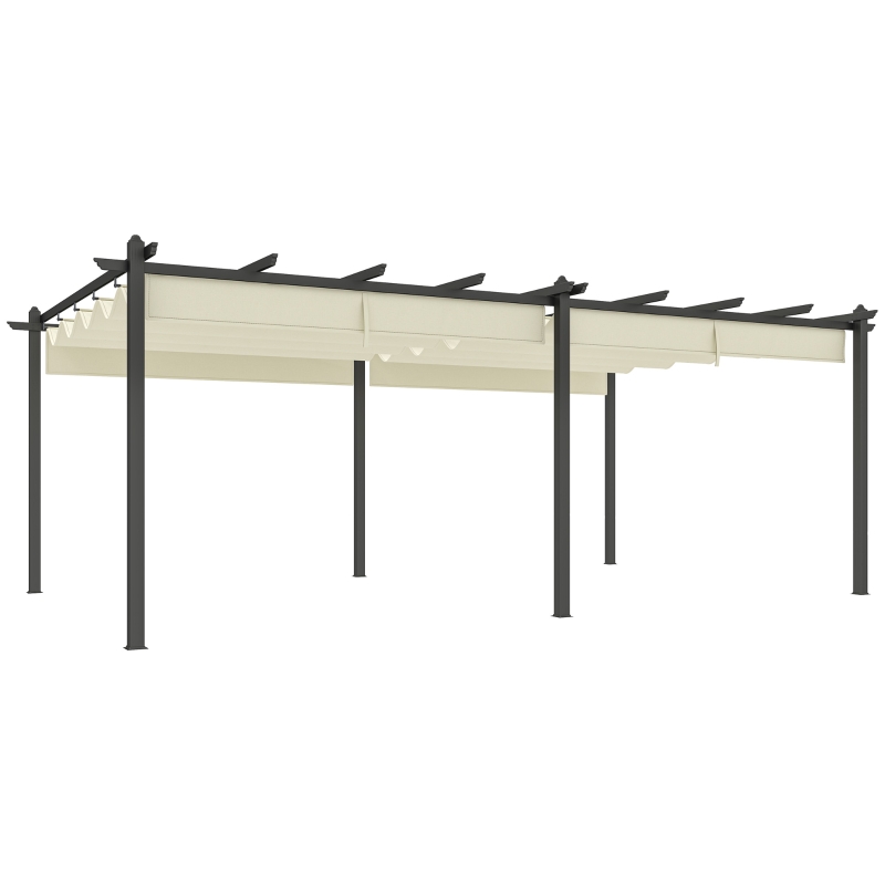 Outsunny Ausziehbare Pergola 3,5 x 6 m, Pergola für Terrasse, Aluminiumstruktur + Polyesterstoff - Beige