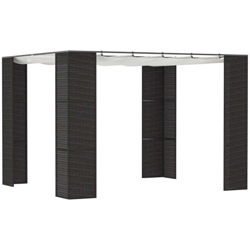 Outsunny Pergola ausziehbar 3L x 3B x 2H m Schiebedach Polyester-Hochdichtegewebe UV-Schutz Metallgestell Epoxidbeschichtung strapazierfähiges PP-Geflecht schwarz und creme