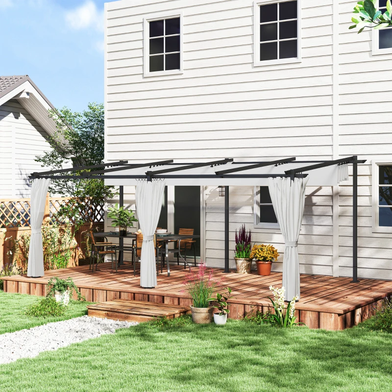 Outsunny Gartenpergola 3 x 6 m ausziehbare Schiebepavillon mit Seitenwänden, Sonnenschutzdach UPF30+, grau