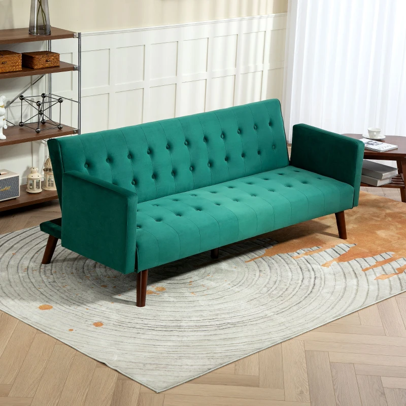 HOMCOM Schlafsofa 3-Sitzer, elegantes gepolstertes Sofa mit Holzbeinen für Wohnzimmer, Gästezimmer, grün