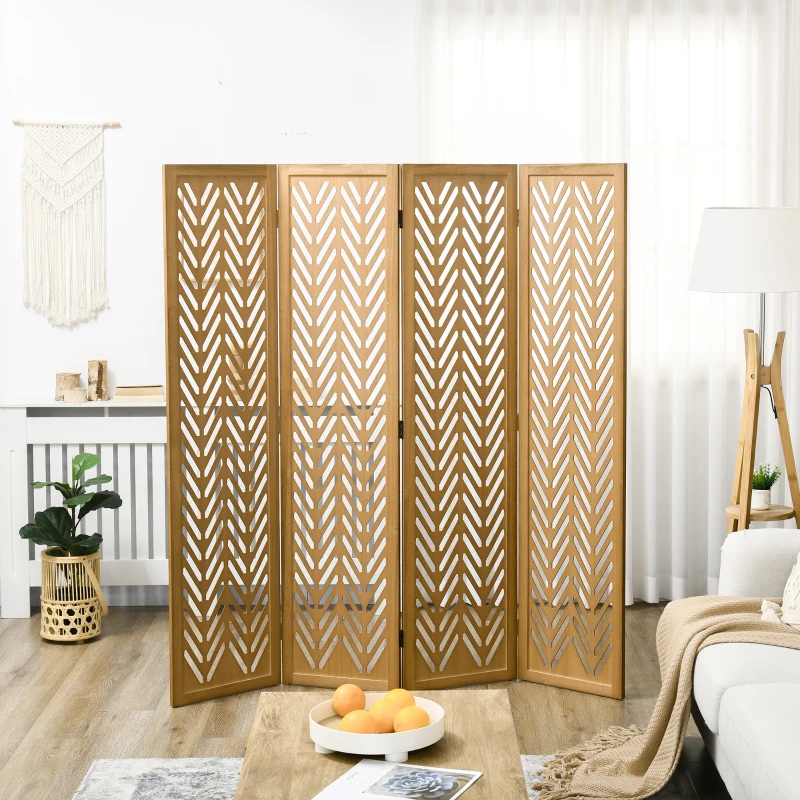 HOMCOM Paravent aus durchbrochenem Holz, faltbarer Innenraum-Trennwand, 4 Paneele aus Holz 160 x 170 cm, natur