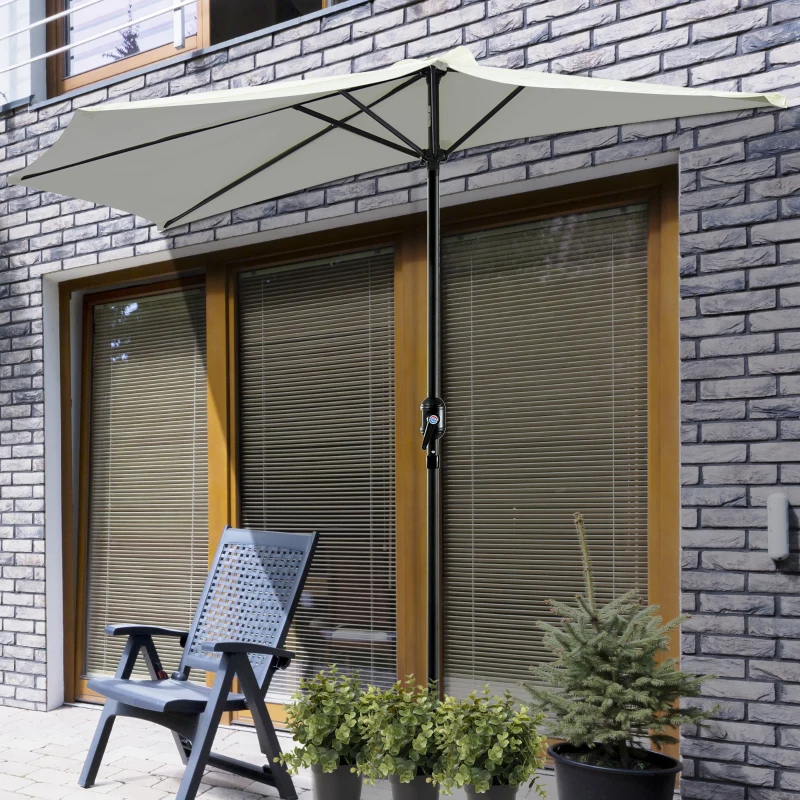 Outsunny Halber Sonnenschirm Ø 2,7 m Balkonsonnenschirm 5 Metallstreben Polyester Creme
