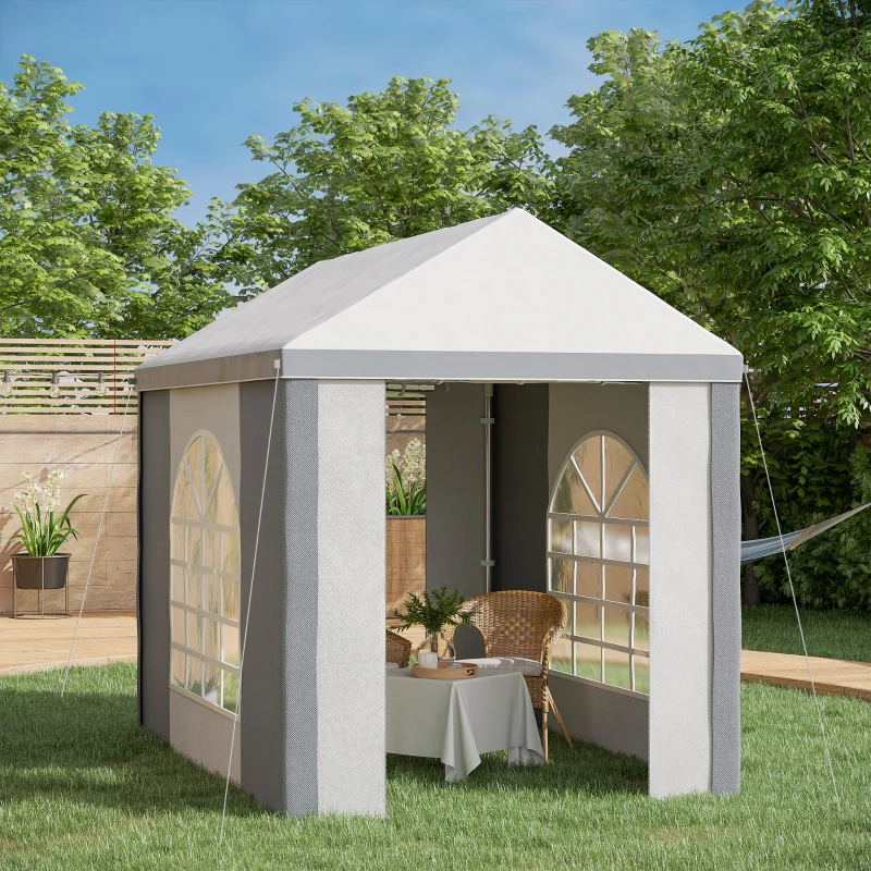 Outsunny Gartenpavillon PE-Planen Seitenwände abnehmbar 2 Kathedralenfenster + 2 Rolltüren 3 x 2 x 2,55 m