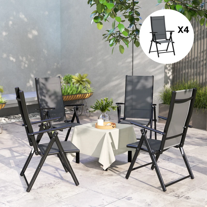 Outsunny Set 4 Sedie da Giardino Pieghevoli e Traspiranti con Braccioli, in Acciaio e Poliestere, 56x69x106 cm, Grigio