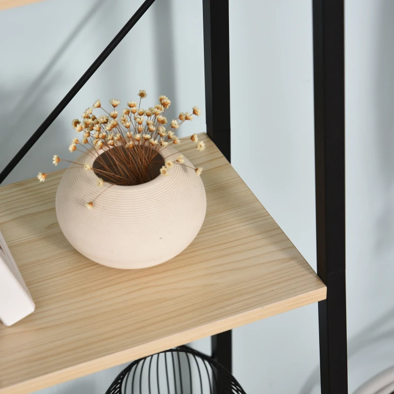 HOMCOM Ladder Shelf, Bookshelf, 4-Tier Industrial Storage Rack for Living Room, Bedroom, Kitchen, Oak and Black