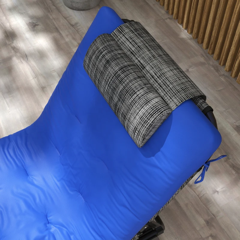 Outsunny Zonneligstoel met 4-Standen Verstelbare Rugleuning, Kussen, Zijvak, Hoofdsteun, 68 x 189 x 30 cm, Blauw
