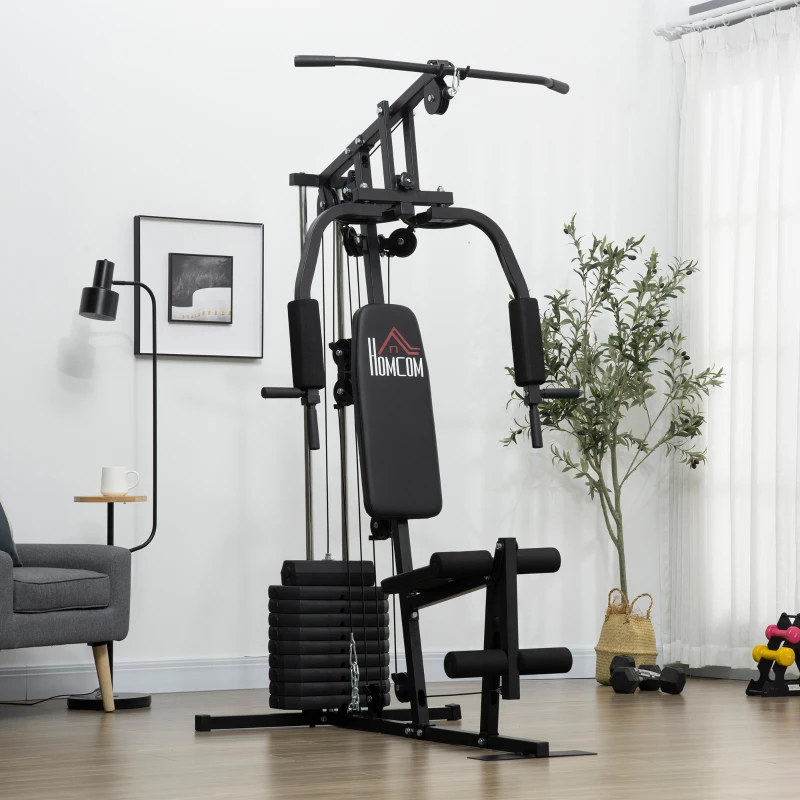 HOMCOM Fitness-Kraftstation mit 9 Gewichtsblöcken zu je 5 kg, insgesamt 45 kg, für ein komplettes Training - 200 x 135 x 103 cm