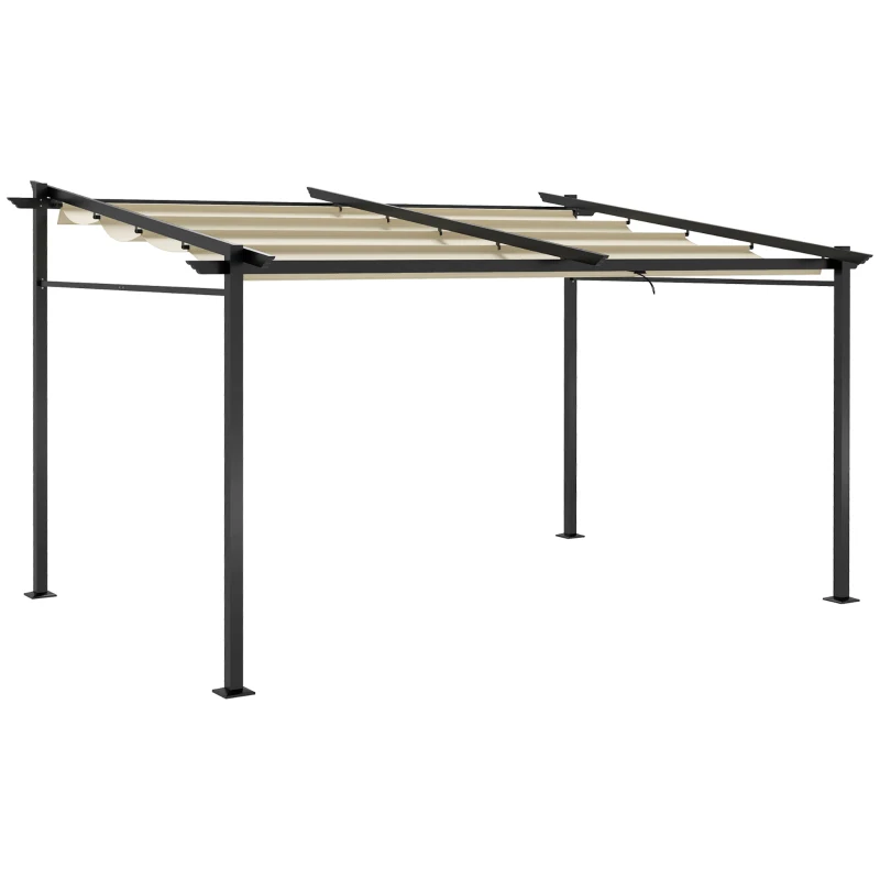 Outsunny Ausziehbare Pergola 4 x 3 m, pulverbeschichtete Metallstruktur, Polyester 180 g/m² inklusive Beige