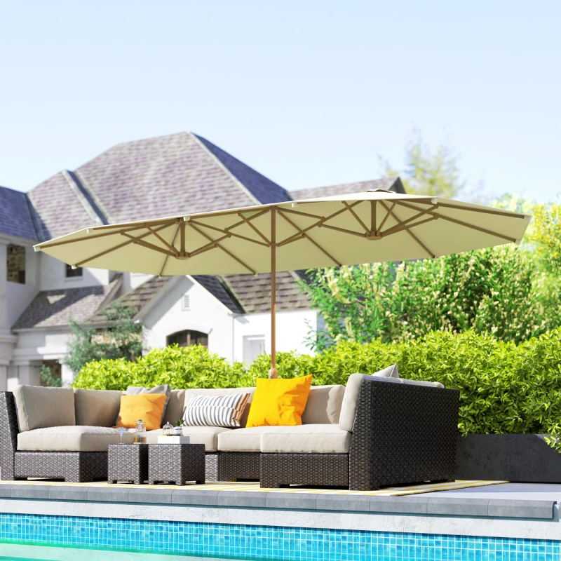 Outsunny Doppelschirm für Garten 455 x 265 cm rechteckig, Kurbel, Stahlmast, Polyester 180g/m², Sonnenschutz UPF30+