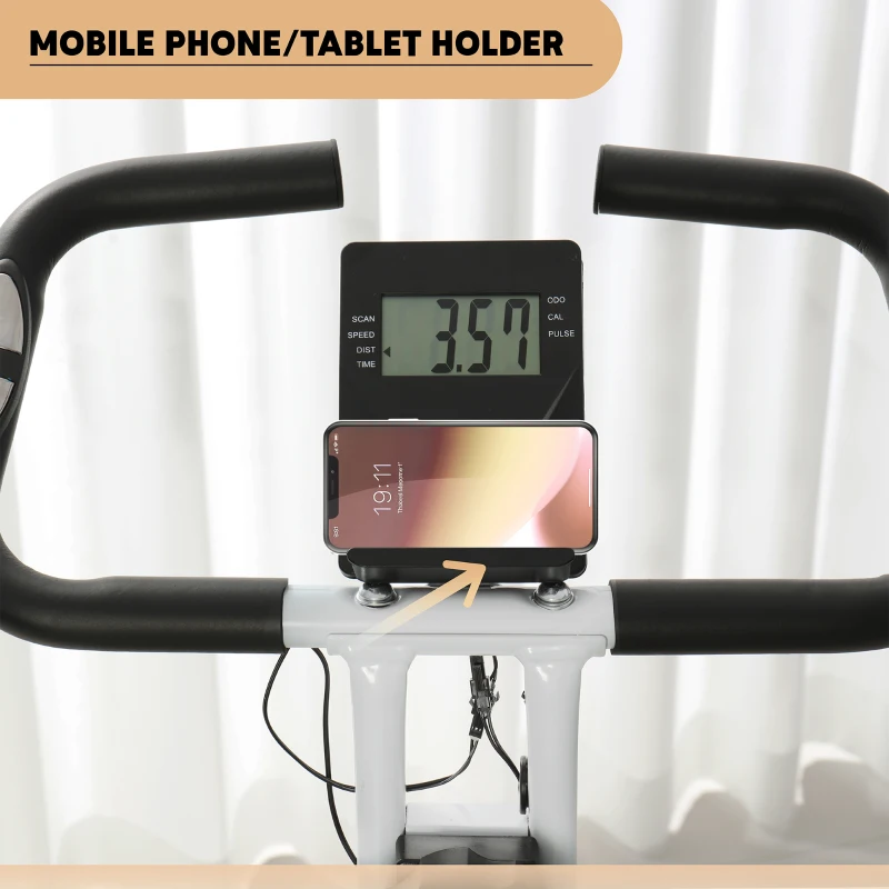 SPORTNOW Faltbares Heimtrainer-Fahrrad, leise mit 8-stufiger magnetischer Widerstand, verstellbarem Sitz, LCD-Bildschirm, weiß