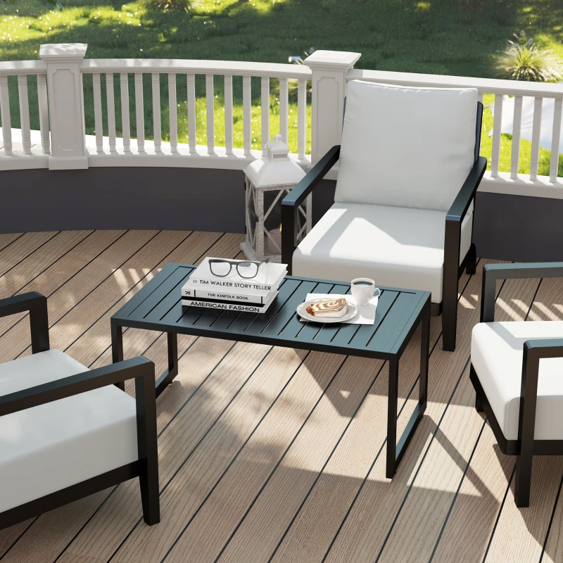 Outsunny Bijzettafel met Latjesontwerp Balkontafel van Aluminium Koffietafel Weerbestendig 90 x 50 x 42 cm Zwart