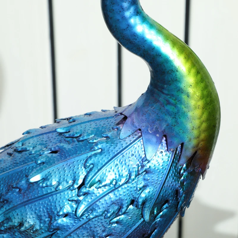 Outsunny Pfau Statue für den Garten Garten Dekoration aus Metall wetterbeständig 40 x 43 x 83 cm Multicolor