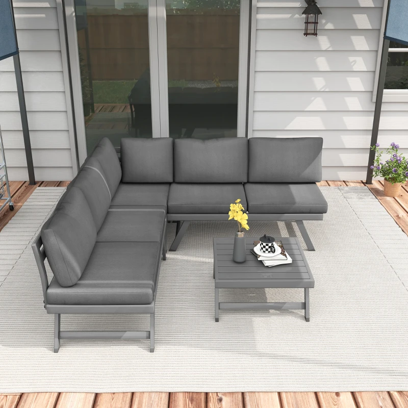 Outsunny Garten-Sitzgruppe Eck- und Convertible 4-teilig mit 2 Zweisitzer-Sofas, 1 Eckstuhl und 1 Couchtisch
