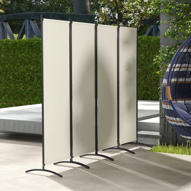 Outsunny Paravent 221 x 172 cm 4-Panel Outdoor-Paravent mit breiten Füßen aus 180 g/m² Polyesterstoff Creme