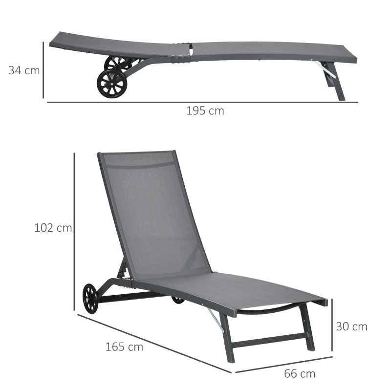 Outsunny Set aus 2 Sonnenliegen aus Aluminium und Textilene mit Rollen verstellbare Rückenlehne maximale Belastung 150 kg Dunkelgrau