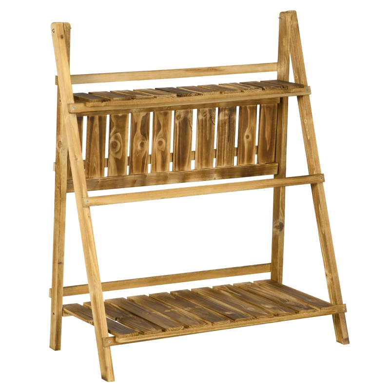 Outsunny Pflanzentreppe Blumenbank Blumentreppe Blumenregal Pflanzregal Blumenständer 3 Stufen Tannenholz Dunkelbraun 80 x 37 x 93 cm