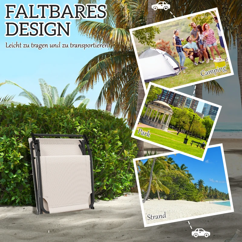 Outsunny Składany Leżak z 4-stopniową Regulacją Oparcia, Poduszką, Boczną Kieszenią, Zagłówkiem, 68 x 189 x 30 cm, Beżowy