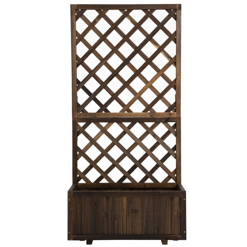 Outsunny Hochbeet Pflanzenkasten mit Rankgitter, Spalier Pflanzkübel, Blumenkasten Holz, 72,5x31,5x149,5cm für Garten Balkon Terasse, Blumenkübel für Kletterpflanzen, Blumen, Braun