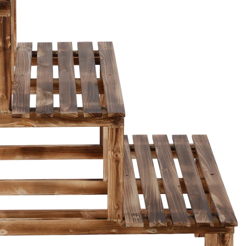 Outsunny Pflanzentreppe, Blumentreppe, Blumenregal, Pflanzregal, Blumenständer, 3 Stufen, Tannenholz, 80 x 80 x 78cm