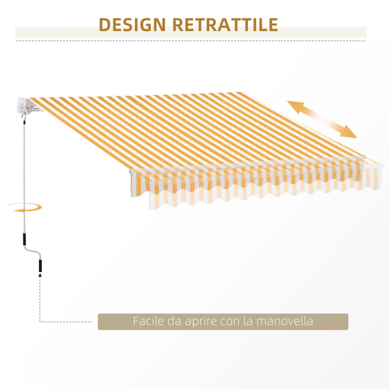 Outsunny Manueller ausziehbarer Markisenstore 295 x 245 cm für Terrasse mit Kurbel, einstellbarer Winkel 45°-85°, aus Aluminium und Polyester 280 g/m², Terrassenmarkise, Balkon, Hof, orange