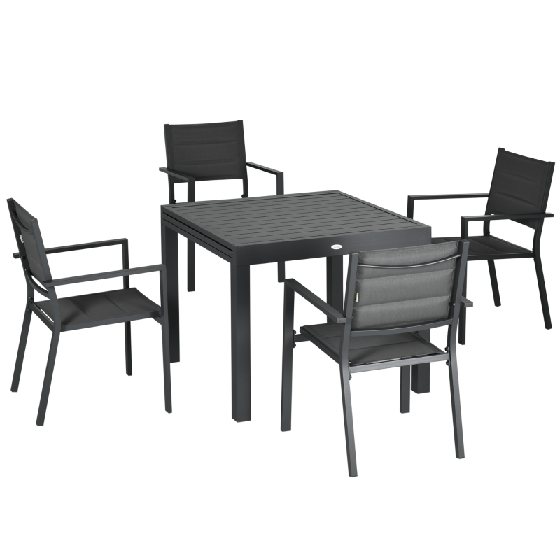 Outsunny Gartenmöbel-Set aus Aluminium und Textilene, ausziehbarer Tisch 90 bis 180 cm, 6 stapelbare Stühle, 4/6 Personen, dunkelgrau