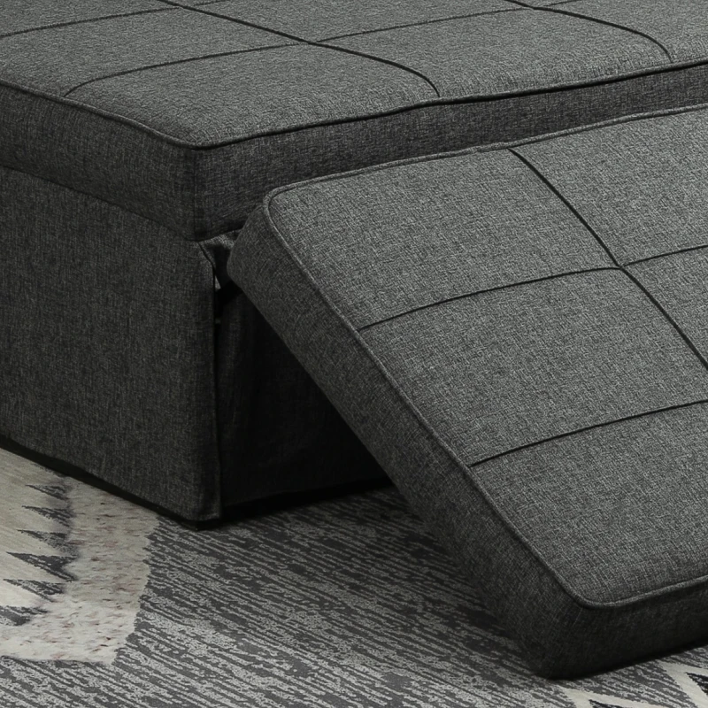 HOMCOM 3-in-1 Einzelsofa umwandelbarer Sessel Bett Liegestuhl Hocker - 5-fach verstellbare Rückenlehne klappbare Fußablage - 200 kg Traglast, Metallrahmen und grauer Leinenstoff