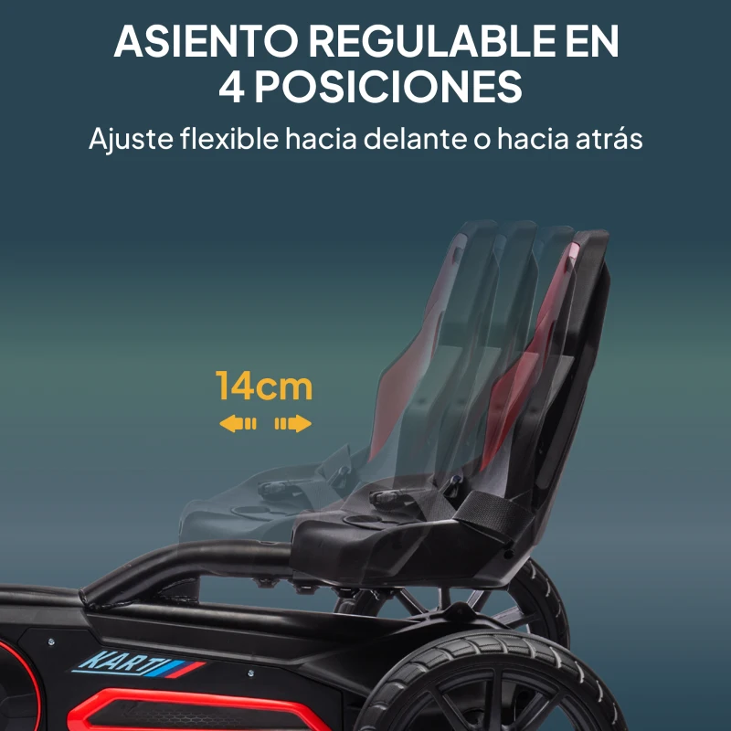 HOMCOM Kart a Pedales para Niños 3-8 Años con Asiento Regulable en 4 Posiciones y Ruedas de EVA 100x58x58,5 cm Rojo
